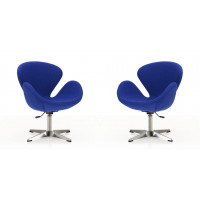 Manhattan Comfort 2-AC038-BL Raspberry Blue and Polished Chrome Wool Blend Adjustable Swivel Chair (Set of 2)
